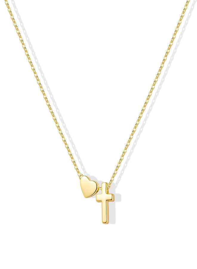 Inerney Cross Heart Necklace for Women, Dainty Small Cross Pendant Necklace 14K Real Gold Plated Choker Chain, Cute Trendy Waterproof Non Tarnish Christian Religious Faith Jewelry Baptism Easter Gift - Image 1